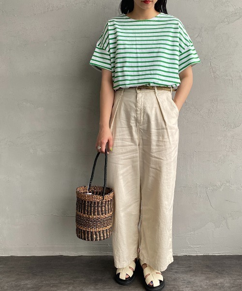 ORCIVAL（オーシバル）の「[ORCIVAL/オーシバル] ワイドシルエット ボートネックTシャツ（Tシャツ/カットソー・レディース・イエロー/ブルー/レッド/グリーン/ネイビー/ブラック・1）」の2枚目の写真