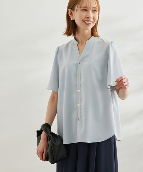 白からの解放！多機能ブラウス/ハーフスリーブスキッパーブラウス