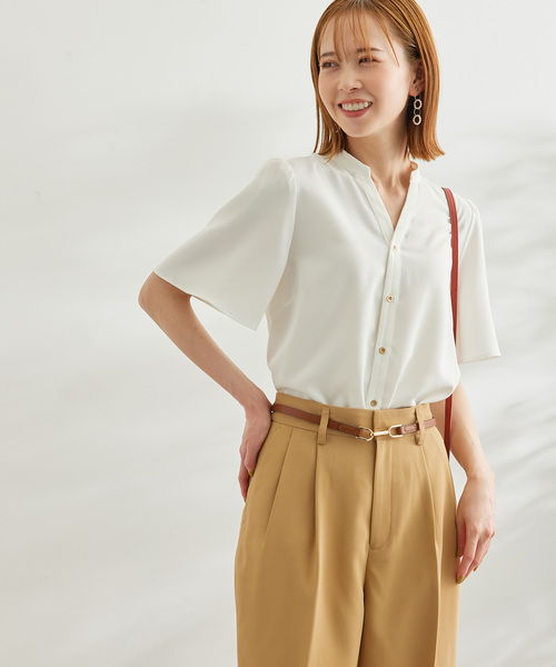 白からの解放！多機能ブラウス/ハーフスリーブスキッパーブラウス