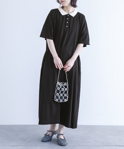 n'OrLABEL（ノアールレーベル）の「【機能素材】『配色ポロワンピース』（ワンピース・レディース・ブラック/モカ・FREE）」の3枚目の写真