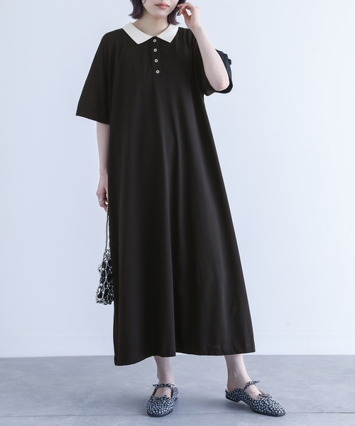 n'OrLABEL（ノアールレーベル）の「【機能素材】『配色ポロワンピース』（ワンピース・レディース・ブラック/モカ・FREE）」の4枚目の写真