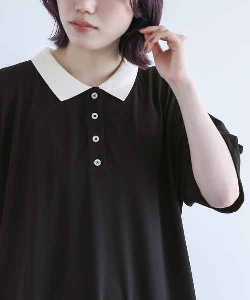 n'OrLABEL（ノアールレーベル）の「【機能素材】『配色ポロワンピース』（ワンピース・レディース・ブラック/モカ・FREE）」の5枚目の写真