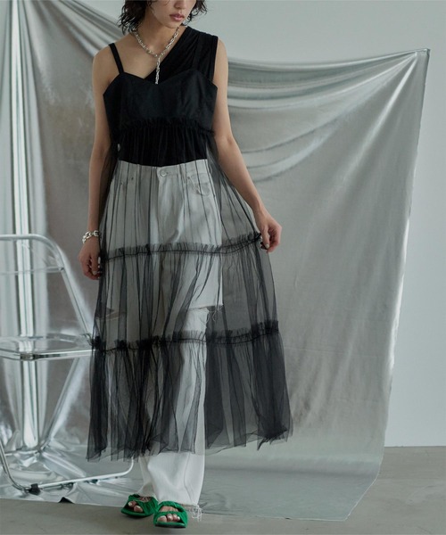 miette(ミエット)の「チュールティアードワンピース(ワンピース・レディース・ブルー/ブラック/ライトベージュ・FREE)」の18枚目の写真