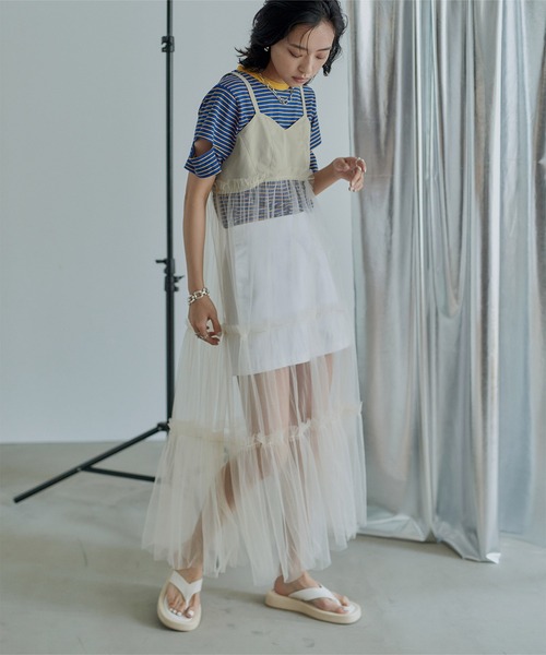 miette(ミエット)の「チュールティアードワンピース(ワンピース・レディース・ブルー/ブラック/ライトベージュ・FREE)」の6枚目の写真