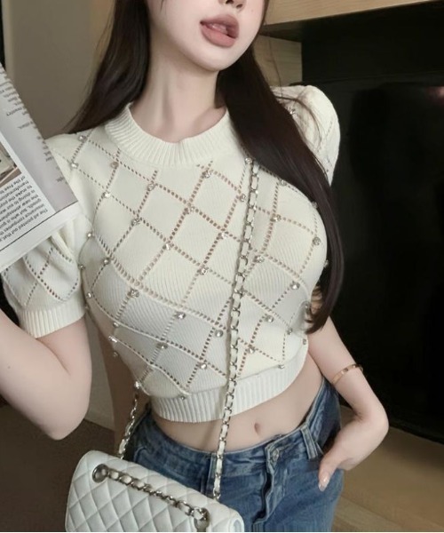 【新品】定価29,700円　半袖チュニック　星　ラインストーン　ネイビー　11号 定価29,700円 半袖チュニック 星 ラインストーン ネイビー 11号