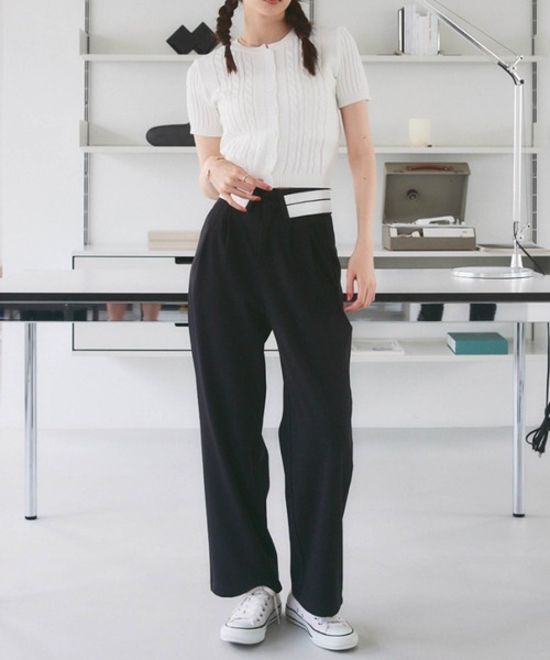 solleim（ソルレム）の「コンパクト半袖ケーブルニットカーディガン（カーディガン/ボレロ・レディース・ブラック/ホワイト/ピンク・M）」の14枚目の写真