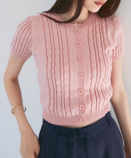 solleim（ソルレム）の「コンパクト半袖ケーブルニットカーディガン（カーディガン/ボレロ・レディース・ブラック/ホワイト/ピンク・M）」の20枚目の写真