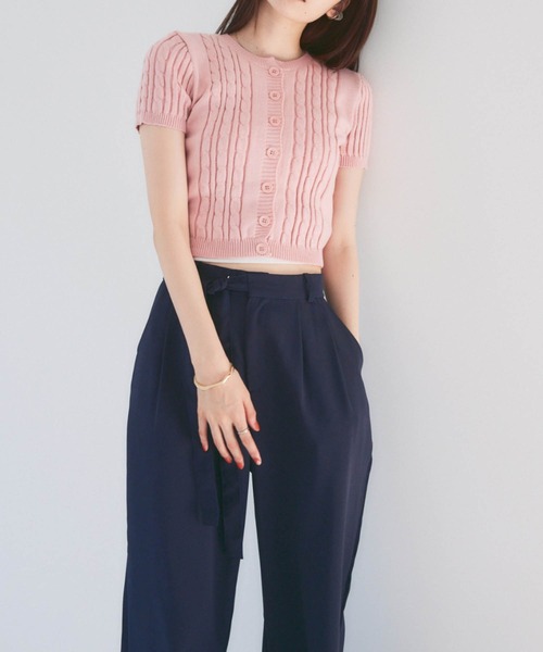 solleim（ソルレム）の「コンパクト半袖ケーブルニットカーディガン（カーディガン/ボレロ・レディース・ブラック/ホワイト/ピンク・M）」の21枚目の写真