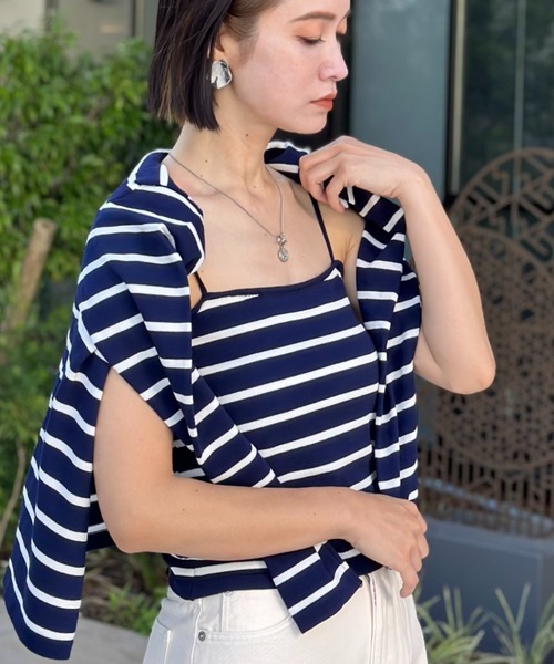 deux amour（ドゥーザムール）の「ボーダーカーデアンサンブル（アンサンブル・レディース・ホワイト/ネイビー・FREE）」の2枚目の写真