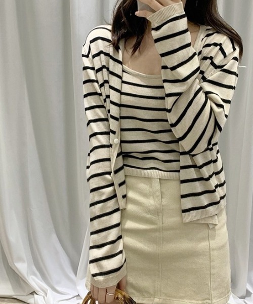 deux amour（ドゥーザムール）の「ボーダーカーデアンサンブル（アンサンブル・レディース・ホワイト/ネイビー・FREE）」の5枚目の写真