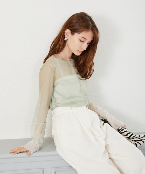 acro(アクロ)の「2WAYグラデーションシアーインナー/AC3413(Tシャツ/カットソー・レディース・グリーン/ピンク・フリ-)」の6枚目の写真