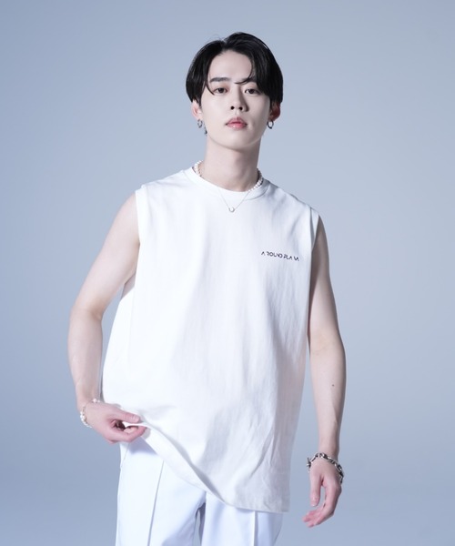 AROUND FLAVA(アラウンドフラバ)の「silkete like heavy weight glitter print sleeveless T / シルケットライク ヘビーウェイト ラメプリントノースリーブTシャツ(Tシャツ/カットソー・メンズ・ブラック/ホワイト・SMALL/MEDIUM/LARGE)」の12枚目の写真