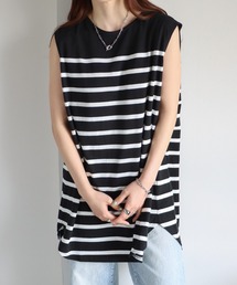 ロング丈ノースリーブパネルボーダーTシャツ