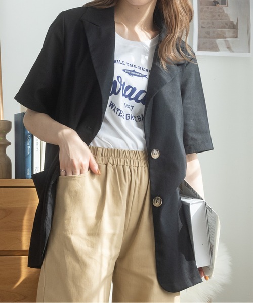 Ada.（エイダ）の「リネンライクミドル丈テーラードジャケット（テーラードジャケット・レディース・アイボリー/ブラック/ホワイト・FREE）」の4枚目の写真