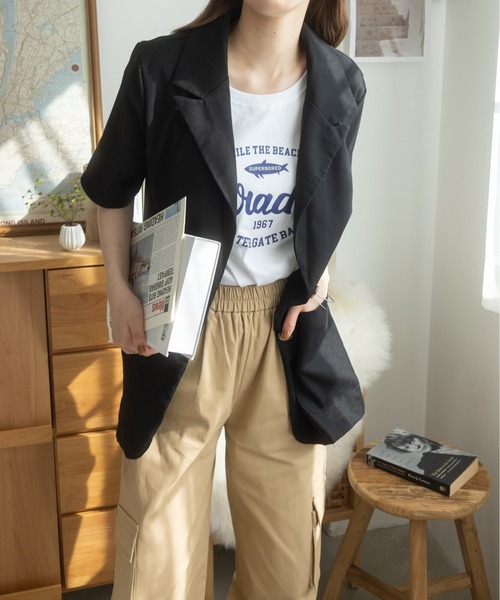 Ada.（エイダ）の「リネンライクミドル丈テーラードジャケット（テーラードジャケット・レディース・アイボリー/ブラック/ホワイト・FREE）」の5枚目の写真