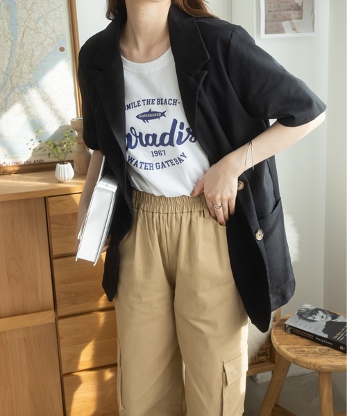 Ada.（エイダ）の「リネンライクミドル丈テーラードジャケット（テーラードジャケット・レディース・アイボリー/ブラック/ホワイト・FREE）」の7枚目の写真