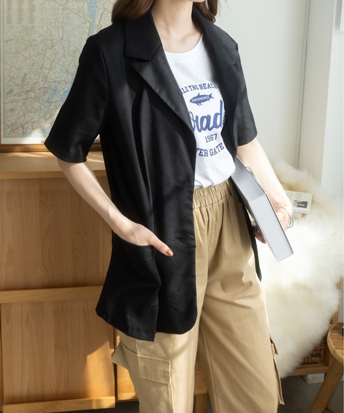 Ada.（エイダ）の「リネンライクミドル丈テーラードジャケット（テーラードジャケット・レディース・アイボリー/ブラック/ホワイト・FREE）」の8枚目の写真