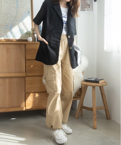 Ada.（エイダ）の「リネンライクミドル丈テーラードジャケット（テーラードジャケット・レディース・アイボリー/ブラック/ホワイト・FREE）」の9枚目の写真