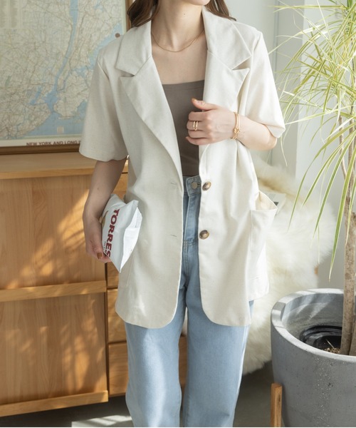 Ada.（エイダ）の「リネンライクミドル丈テーラードジャケット（テーラードジャケット・レディース・アイボリー/ブラック/ホワイト・FREE）」の12枚目の写真