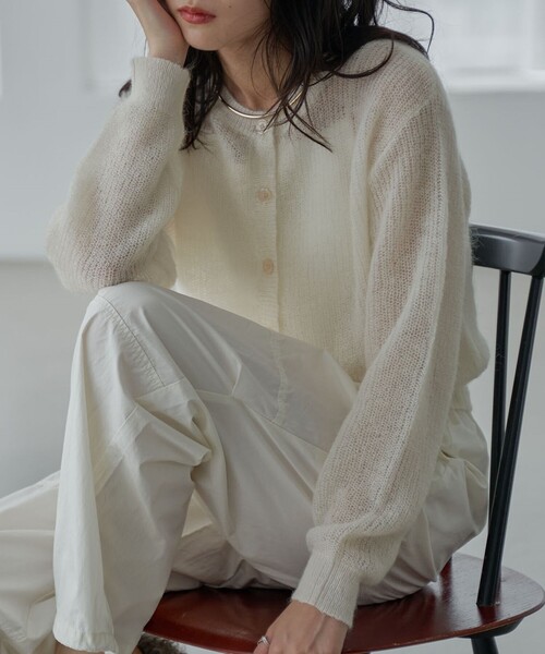 coen（コーエン）の「シアーモヘアミックスカーディガン（カーディガン/ボレロ・レディース・ライトグレー/ブラック/オフホワイト/ライム・M/L）」の2枚目の写真