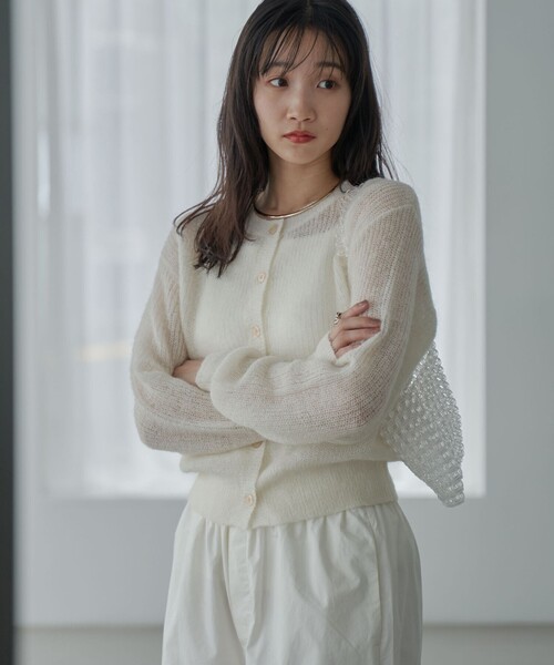 coen（コーエン）の「シアーモヘアミックスカーディガン（カーディガン/ボレロ・レディース・ライトグレー/ブラック/オフホワイト/ライム・M/L）」の6枚目の写真