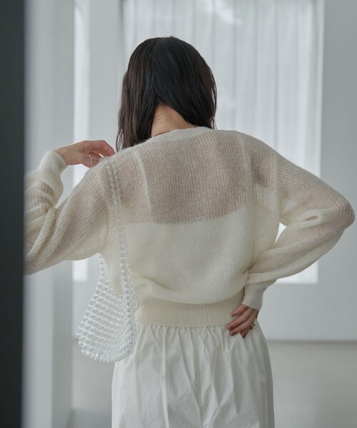 coen（コーエン）の「シアーモヘアミックスカーディガン（カーディガン/ボレロ・レディース・ライトグレー/ブラック/オフホワイト/ライム・M/L）」の7枚目の写真