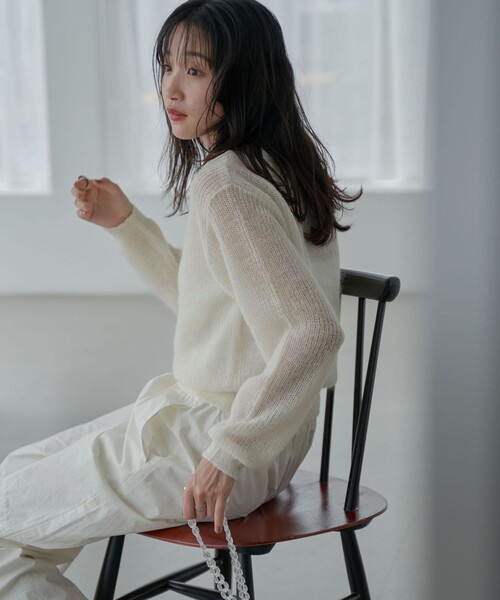 coen（コーエン）の「シアーモヘアミックスカーディガン（カーディガン/ボレロ・レディース・ライトグレー/ブラック/オフホワイト/ライム・M/L）」の8枚目の写真