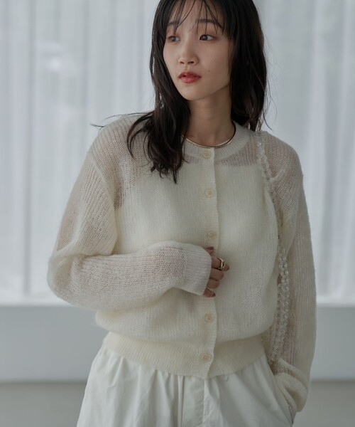 coen（コーエン）の「シアーモヘアミックスカーディガン（カーディガン/ボレロ・レディース・ライトグレー/ブラック/オフホワイト/ライム・M/L）」の11枚目の写真