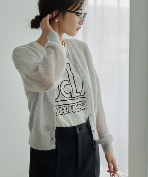 coen（コーエン）の「シアーモヘアミックスカーディガン（カーディガン/ボレロ・レディース・ライトグレー/ブラック/オフホワイト/ライム・M/L）」の16枚目の写真