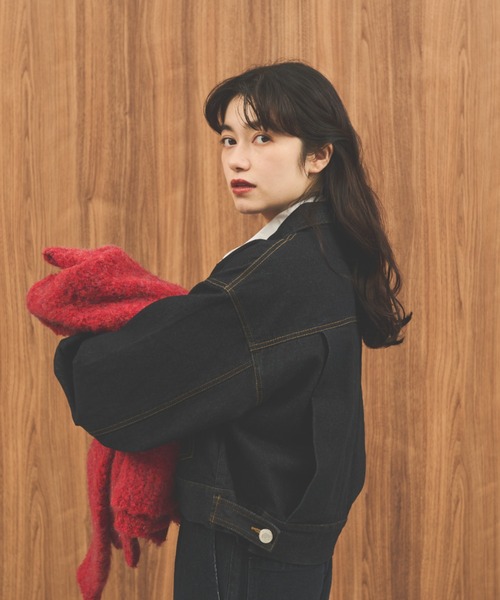 MERLOT（メルロー）の「ルーズデニムジャケット（デニムジャケット・レディース・ブルー/ネイビー・SMALL/FREE）」の7枚目の写真