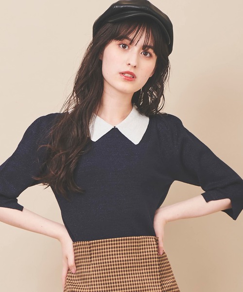 31 Sons de mode❤︎綺麗め大人カラーニット トランテアン ソン ドゥ モード 31 Sons de mode 配色衿付き