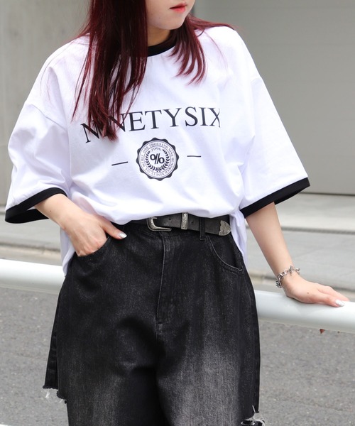 96thes(クローズ)の「韓国ストリート リンガーTシャツ(Tシャツ/カットソー・レディース・ブラック/ホワイト・L/M)」の5枚目の写真