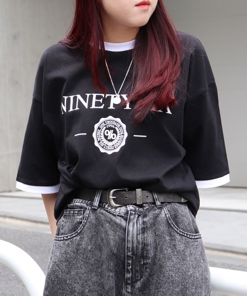96thes(クローズ)の「韓国ストリート リンガーTシャツ(Tシャツ/カットソー・レディース・ブラック/ホワイト・L/M)」の14枚目の写真
