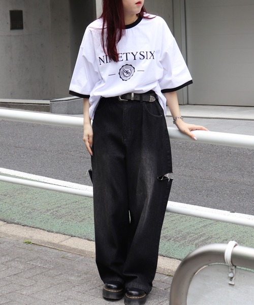96thes(クローズ)の「韓国ストリート リンガーTシャツ(Tシャツ/カットソー・レディース・ブラック/ホワイト・L/M)」の8枚目の写真