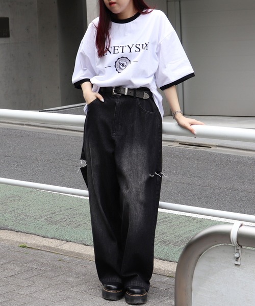 96thes(クローズ)の「韓国ストリート リンガーTシャツ(Tシャツ/カットソー・レディース・ブラック/ホワイト・L/M)」の9枚目の写真