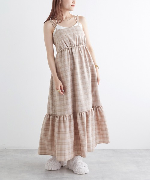 PP closet チェックワンピース　サイズ31 フリル付きバックレースアップシアーチェックワンピース