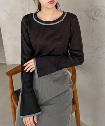 feepur | 【ハンドウォッシャブル】フレアスリーブ配色リブニット(ニット/セーター)