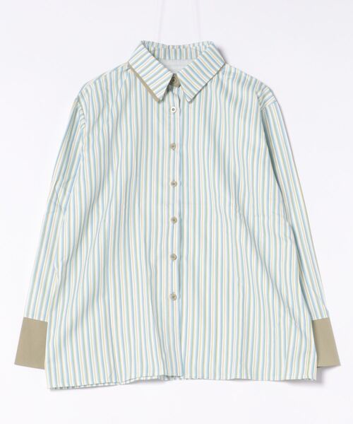 Sibra（シブラ）の「配色ダブルラペルシャツ（シャツ/ブラウス・レディース・ブルー/グリーン/グレー/ブラウン/ピンク・M）」の4枚目の写真