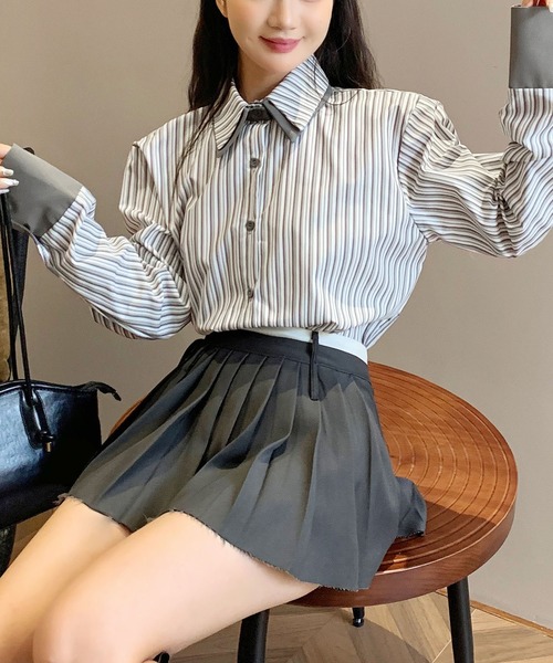 セール】配色ダブルラペルシャツ（シャツ/ブラウス）｜Sibra（シブラ