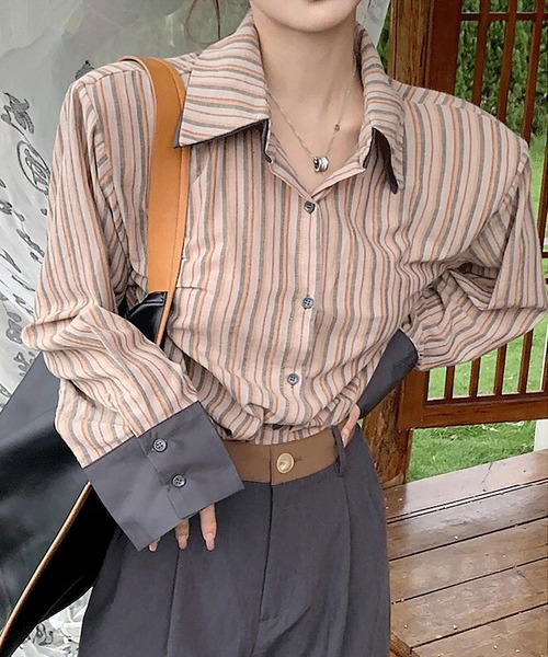 セール】配色ダブルラペルシャツ（シャツ/ブラウス）｜Sibra（シブラ