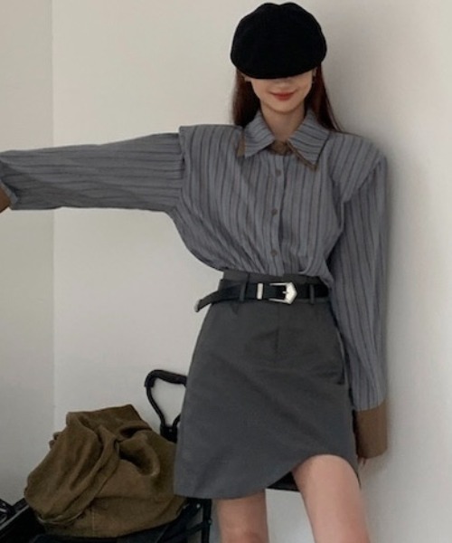 Sibra（シブラ）の「配色ダブルラペルシャツ（シャツ/ブラウス・レディース・ブルー/グリーン/グレー/ブラウン/ピンク・M）」の11枚目の写真