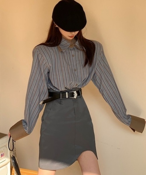 Sibra（シブラ）の「配色ダブルラペルシャツ（シャツ/ブラウス・レディース・ブルー/グリーン/グレー/ブラウン/ピンク・M）」の7枚目の写真