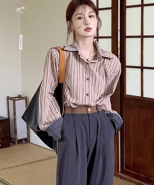 Sibra（シブラ）の「配色ダブルラペルシャツ（シャツ/ブラウス・レディース・ブルー/グリーン/グレー/ブラウン/ピンク・M）」の17枚目の写真