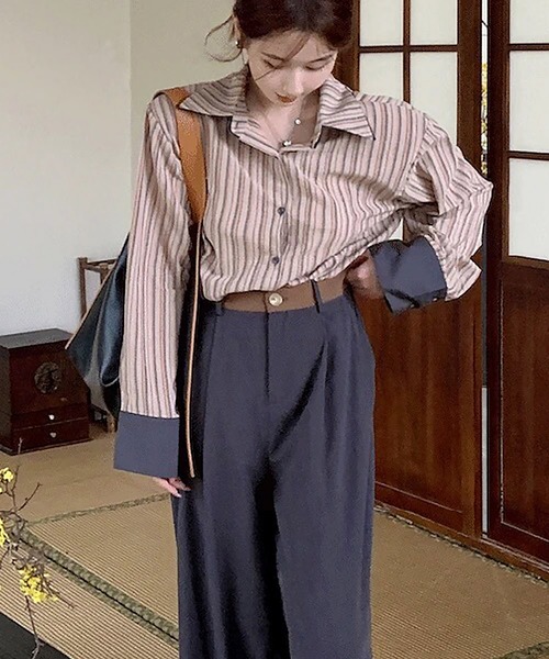 Sibra（シブラ）の「配色ダブルラペルシャツ（シャツ/ブラウス・レディース・ブルー/グリーン/グレー/ブラウン/ピンク・M）」の19枚目の写真