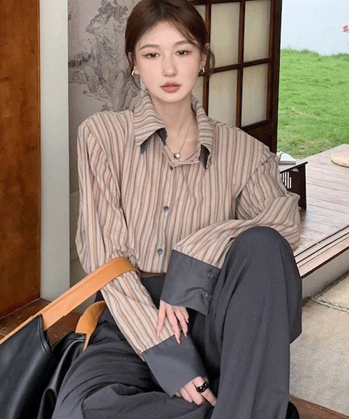 Sibra（シブラ）の「配色ダブルラペルシャツ（シャツ/ブラウス・レディース・ブルー/グリーン/グレー/ブラウン/ピンク・M）」の20枚目の写真