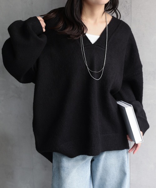 AP STUDIO Vネックニット　ブラック　10/17限定値下げ セール】ディープVネックニット / オーバーサイズニット（ニット