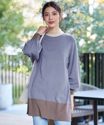 【洗える】カラーブロッキングニットチュニック