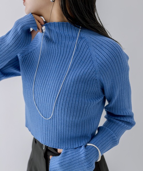 mline（エムライン）の「[mline]ショートプチハイニット（ニット/セーター・レディース・レッド/ブルー/ブラック/アイボリー/グリーン・FREE）」の4枚目の写真