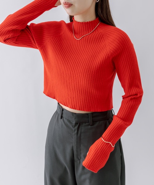 mline（エムライン）の「[mline]ショートプチハイニット（ニット/セーター・レディース・レッド/ブルー/ブラック/アイボリー/グリーン・FREE）」の8枚目の写真