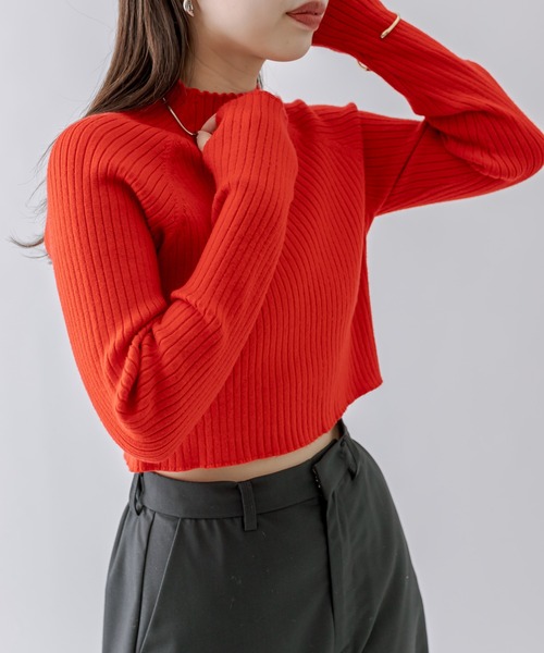 mline（エムライン）の「[mline]ショートプチハイニット（ニット/セーター・レディース・レッド/ブルー/ブラック/アイボリー/グリーン・FREE）」の7枚目の写真